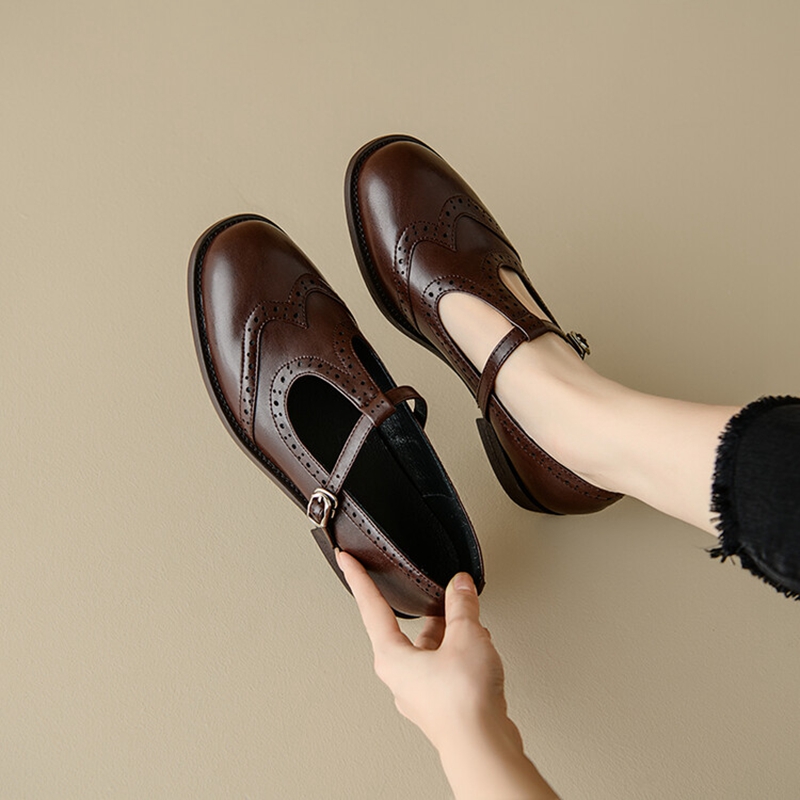 Boots - รองเท้าส้นสูงสำหรับผู้หญิง, รองเท้าส้นเตี้ยรองเท้าหนังสำหรับรองเท้าสตรีหัวกลมฤดูใบไม้ร่วง/ฤดูใบไม้ผลิรองเท้าออกซ์ฟอร์ด