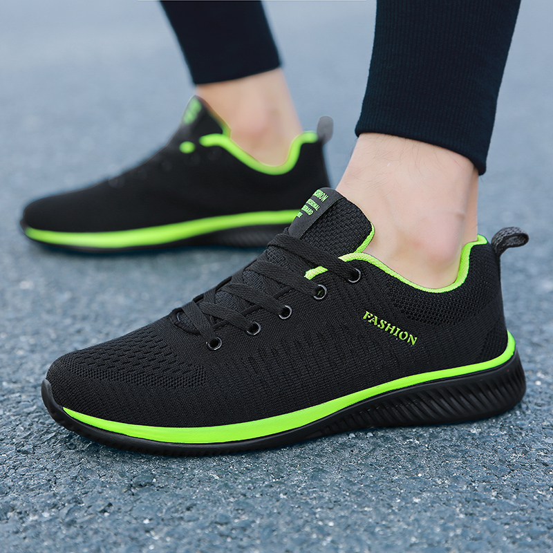 Knit Fabric Lace Up Sneakers - Maedef รองเท้ากีฬาสำหรับผู้ชายรองเท้าผ้าใบสีดำลำลองผู้ชายผู้หญิง sepatu kets rajut ระบายอากาศได้ดีรองเท้ากีฬาเดินยิม