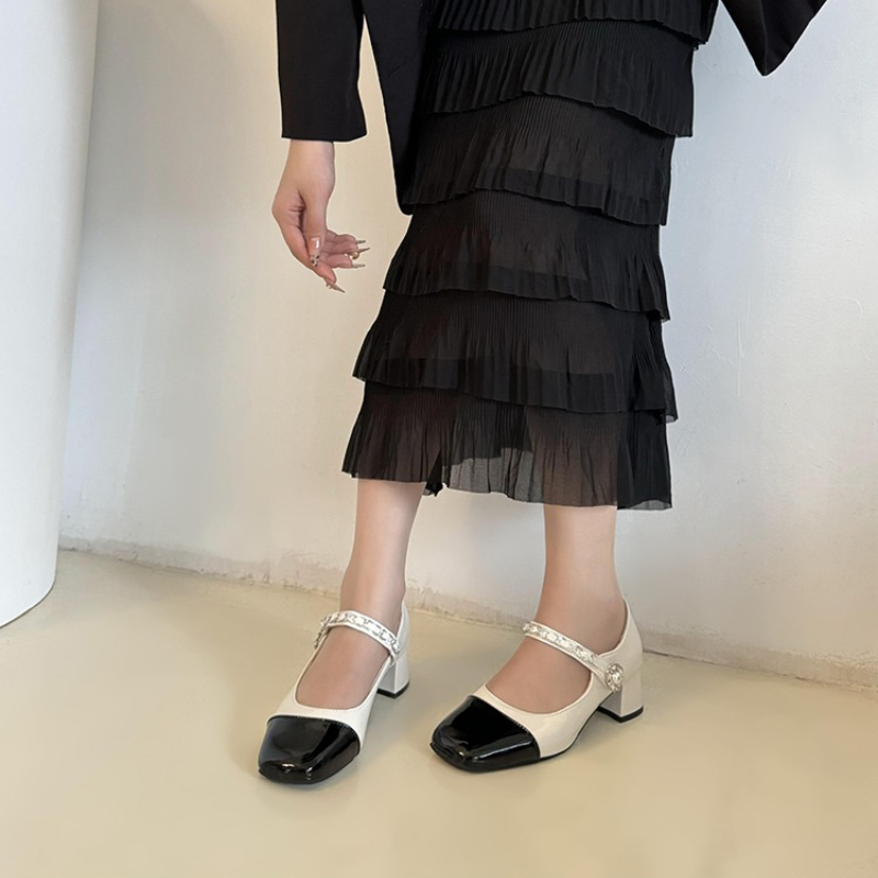 รองเท้าส้นสูงแบบหนาประดับมุก ร - Sandals บทวิจารณ์และราคา