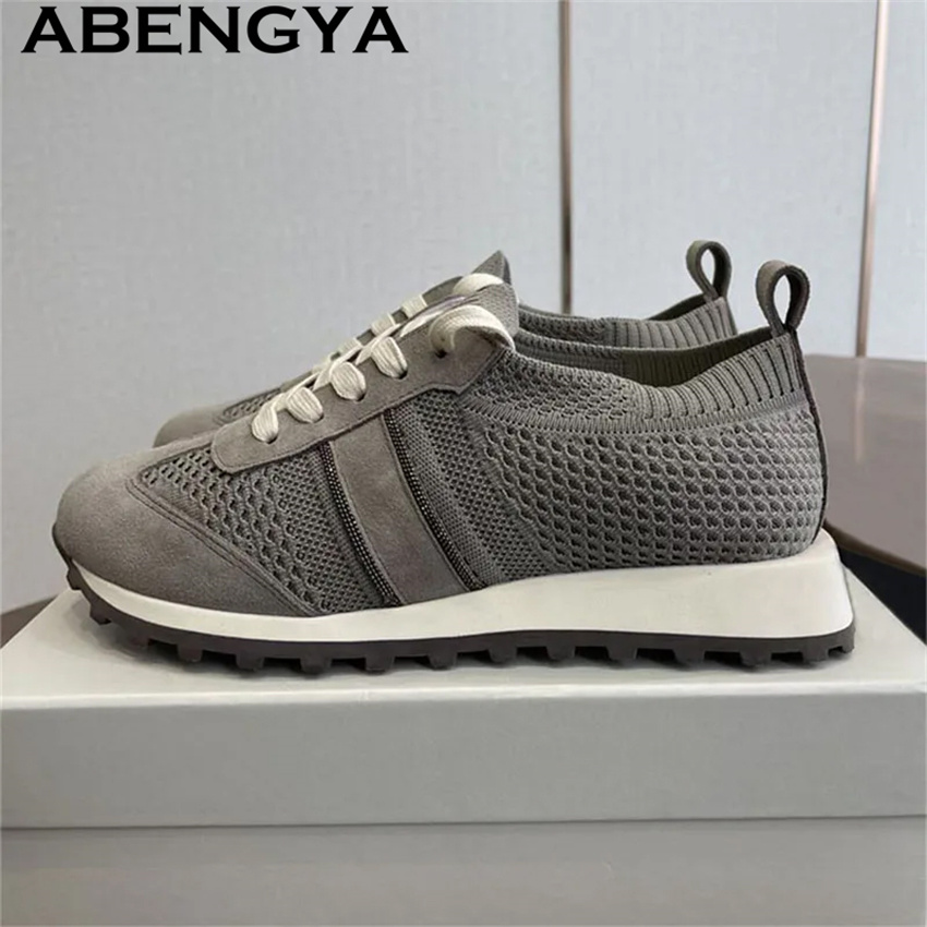 รองเท้าผ้าถักแบบผูกเชือก สไตล์ - Knit Fabric Lace Up Sneakers บทวิจารณ์และราคา