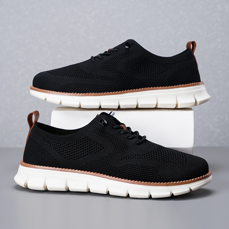 รองเท้าโลฟเฟอร์ผ้าถักระบายอากา - Knit Fabric Lace Up Sneakers บทวิจารณ์และราคา