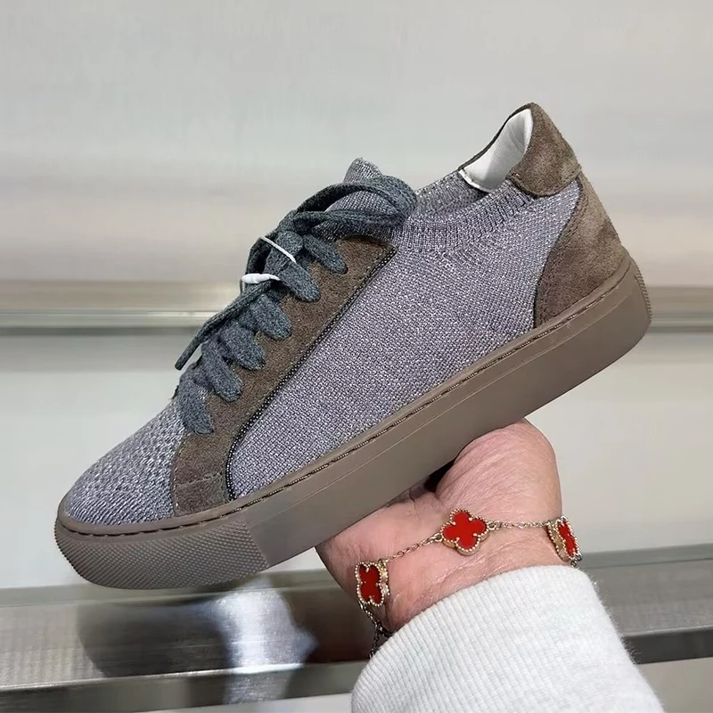 ผู้หญิงถักรองเท้าผ้าใบBreathab - Knit Fabric Lace Up Sneakers บทวิจารณ์และราคา